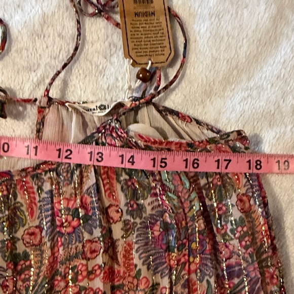 NWT NATURAL LIFE Pink and Cream metallic boho Bollywood floral Maxi Dress. Sz M - Picture 15 of 17
